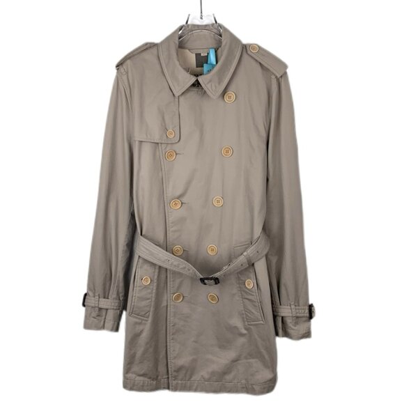 XF243 Burberry Lapel Double Breasted Belt Khaki Trench Coat Size S